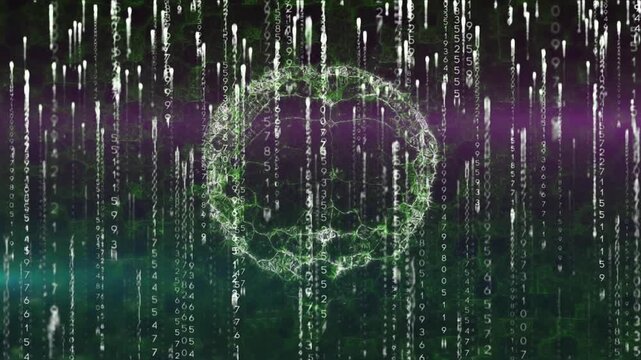 Animation of data processing over close up of scope scenery composition
