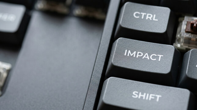 Impact key on black computer keyboard close up, technology concept with control and shift keys, modern device detail showing button texture and lettering, digital workspace element