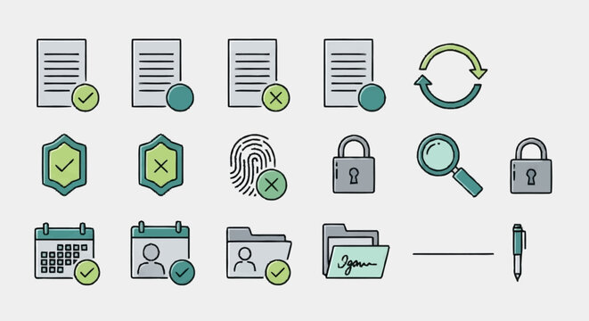 Collection of security and document icons.