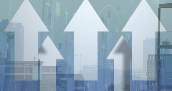 Digital video shows data animation and global business handshake at a building site.