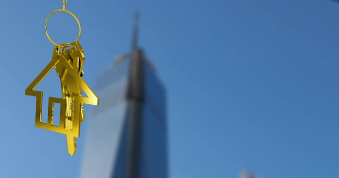 Animation of male basketball house key with sign over blue background