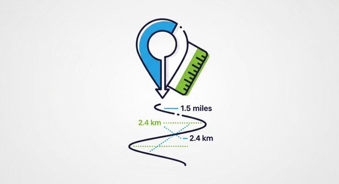 Distance Measurement with Location Pin and Ruler Illustration.
