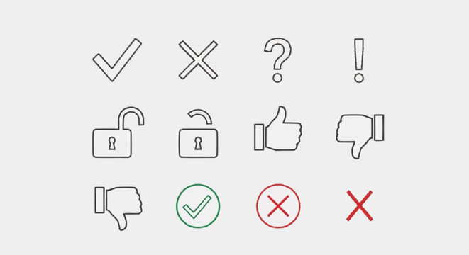 A collection of approval and disapproval icons.