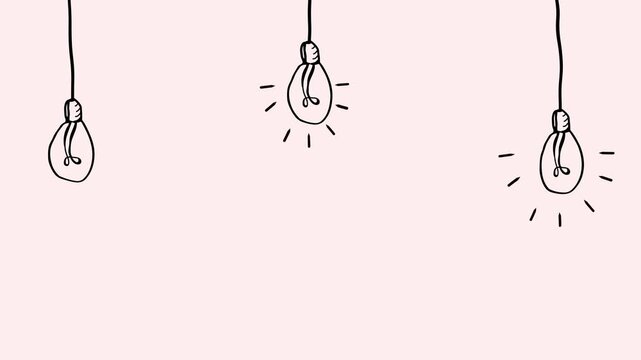 doodle animation three light bulb in white background 4k