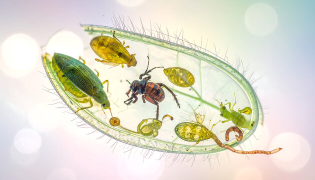 Microscopic view of a paramecium with trapped microorganisms