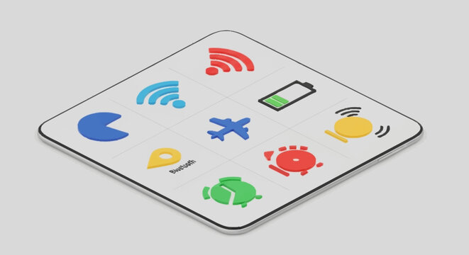 Colorful icons on a white square.