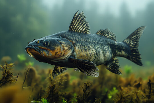 Large-mouthed fish swimming in a field.