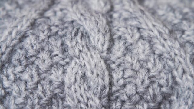 Grey knitted fabric texture. Product from wool. Handwork. Close-up