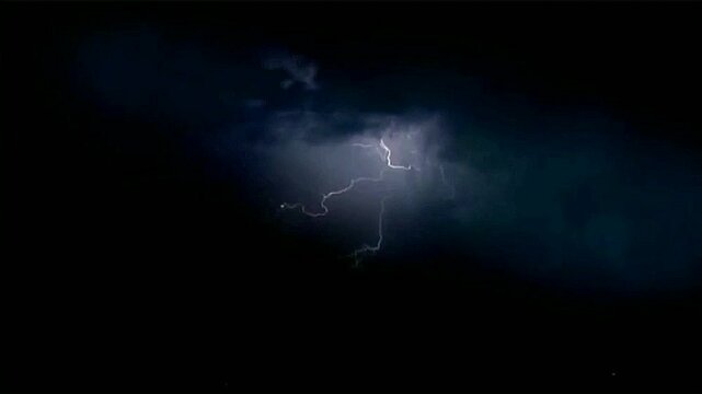 Vivid Lightning Bolt Illuminating Dark Storm Clouds in a Night Sky During a Powerful Thunderstorm