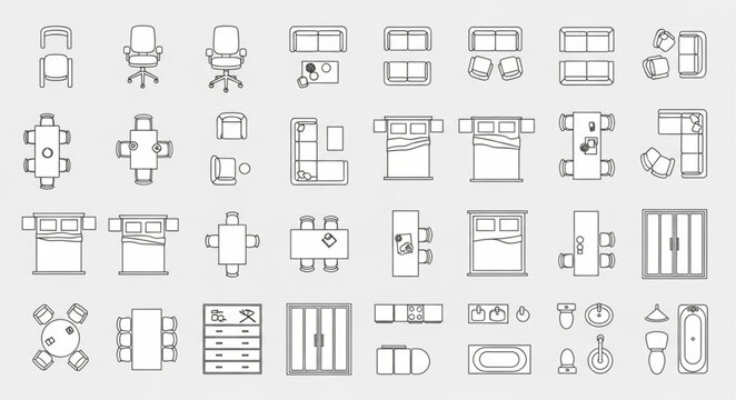 Furniture Plan Symbols - Top View Icons for Interior Design.