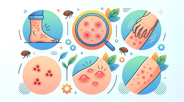 Flea Bites and Skin Irritation Symptoms Medical Illustration