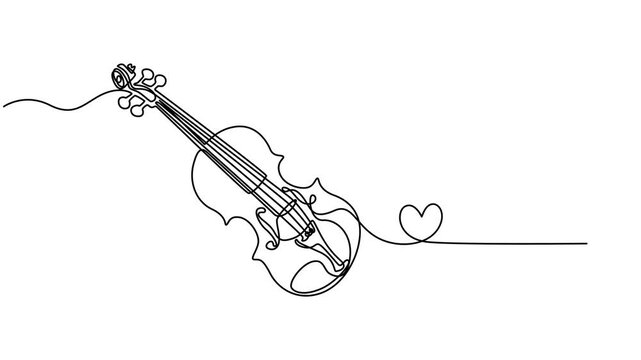 Violin continuous one line drawing animation, Animated self drawing of   Violin continuous one line drawing. Classic violin music instrument single line art illustration. Editable vector. one line