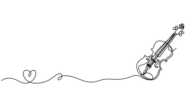 Violin continuous one line drawing animation, Animated self drawing of   Violin continuous one line drawing. Classic violin music instrument single line art illustration. Editable vector. one line