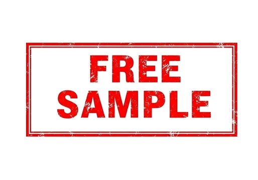 Red free sample stamp on a plain white background for promotional use