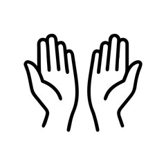 Fototapeta premium Open hands vector graphic for prayer meditation and giving concepts in outline style isolated on white background