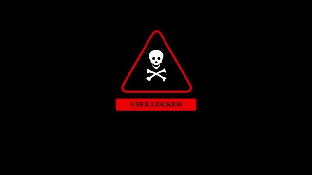 Used Locked Warning Icon with Skull and Crossbones Red Triangle Danger Symbol Security Restriction Alert Notification UI Design Isolated on Black Background with 4k video animation.