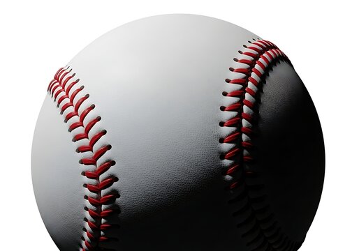A close-up view of a classic red and white baseball with visible stitching.