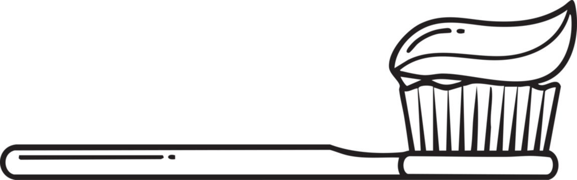 A toothbrush lies next to a cupcake with frosting on top.