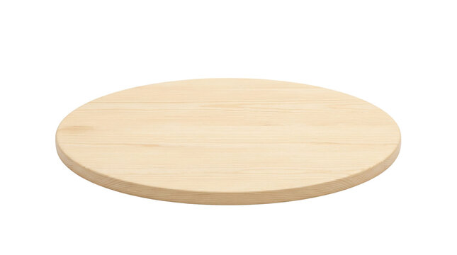 Blank round wooden board isolated. Kitchen tray mockup.
