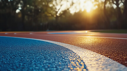 Close-Up of Curved Running Track During Golden Hour
