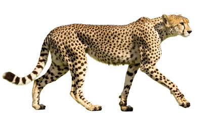 Majestic cheetah walking gracefully, showcasing its spotted fur and powerful athletic build © Ari