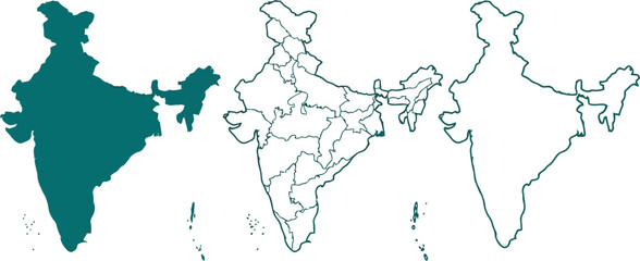 Obraz premium Three different versions of the map of india including silhouette and administrative boundaries