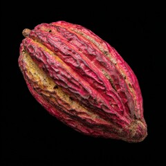 Cocoa Pod: A close-up shot of a richly textured cocoa pod, its vibrant colors and intricate details illuminated against a stark background. A symbol of natural bounty and culinary delight.