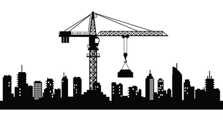 Obraz premium Construction crane over a city skyline dramatic black silhouette