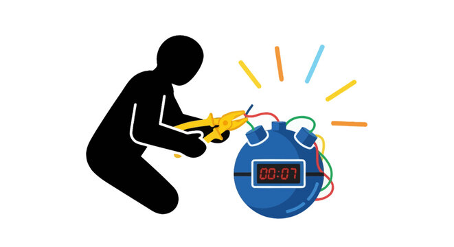 Man defusing a bomb timer device.