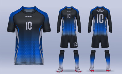 Naklejka premium t-shirt sport design template, Soccer jersey mockup for football club. uniform front and back view. 