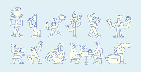 Fototapeta premium Set of hand-drawn characters with a coffee theme