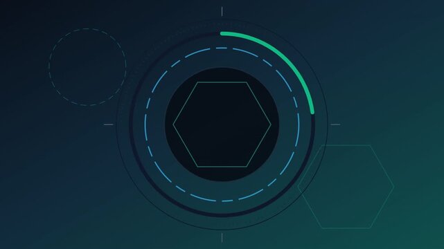 Futuristic digital interface background showing advanced data processing with abstract hexagonal and circular elements for modern technology and