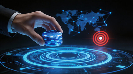 Investor Placing Digital Tokens on Global High-Tech Interface: Strategic Financial Concept for Cryptocurrency Trading, Venture Capital, and Targeted Global Investments