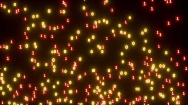 Abstract glowing binary code flowing upward, neon digital data stream, 4K