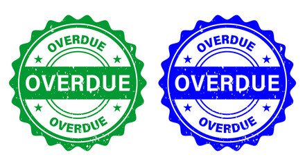 Obraz premium Blue Overdue Word Round Rubber Seal Stamp with Grunge Texture. set of stamps