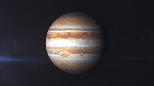 Planet jupiter in space rotating 