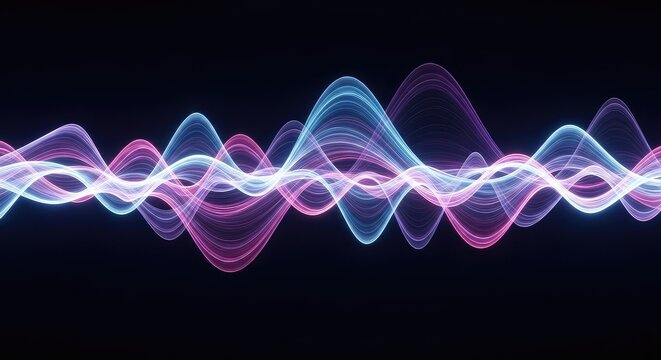 Abstract digital rendering showing complex, overlapping energy waves creating a subtle, oscillating background texture in deep space, fluid, render, energy