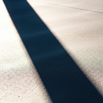 Abstract long dark shadow stretching across a bright, smooth concrete surface. Ideal minimalist background space for text overlay or graphic design elements, dark, large, minimalism