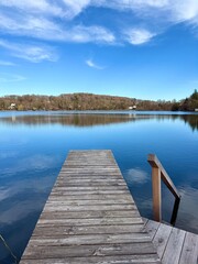 Fototapeta premium wooden pier on lake, spring season in nature