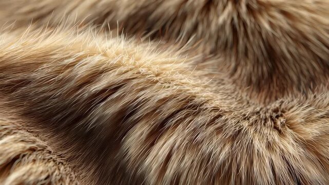 Fur background. Brown and beige animal fur texture. Closeup animal hair skin textured backdrop frame. Fluffy surface natural pattern design. Modern abstract short wool furry material, soft shaggy wool