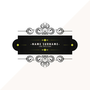 Vintage ornamental nameplate label with decorative flourish frame design