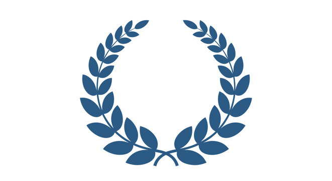 Classic Blue Laurel Wreath Symbol of Victory and Achievement on Isolated White Background