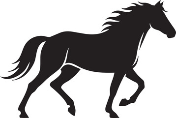 Obraz premium Silhouette of a galloping horse a powerful black vector illustration for equestrian themes sports and animal logos isolated on white background