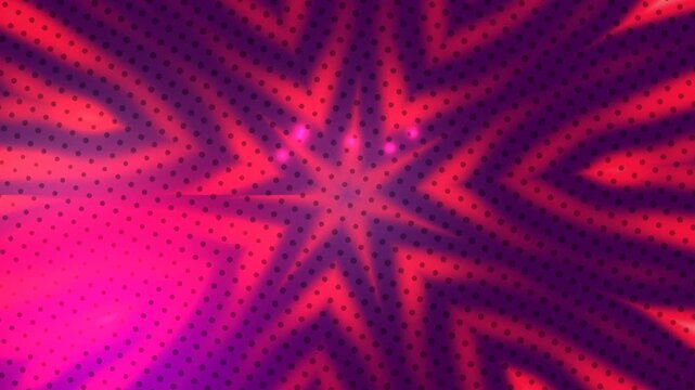 Red purple psychedelic halftone animation with radial pattern and dynamic motion creating energetic abstract background.