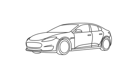 Obraz premium Modern Sedan Car Outline Vector Illustration - Sleek Automotive Design