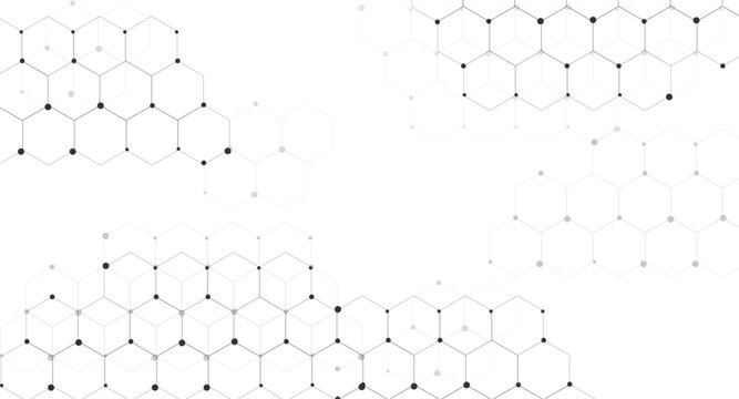 Abstract grey Hexagon Network Pattern with Dotted Vertices and Layered Geometric Connections