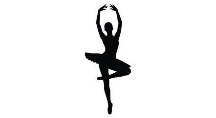 Silhouette of a ballerina in a graceful pose arms raised and leg extended © Ziaul_Studio