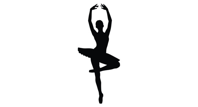 Silhouette of a ballerina in a graceful pose arms raised and leg extended