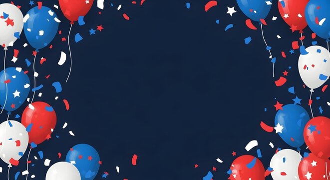 Happy labor day celebration with red white and blue balloons and confetti