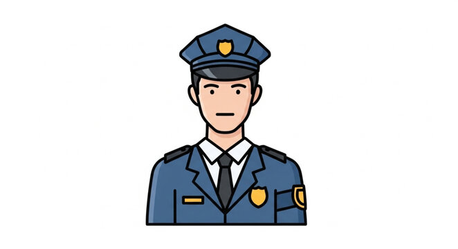 Illustration of a Police Officer in Uniform with a Stern Expression.
